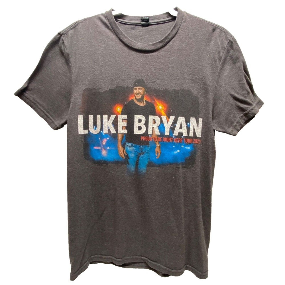 Luke Bryan T-Shirt Men's Small Grey 2021 Proud to Be Right Here Concert Tee GUC